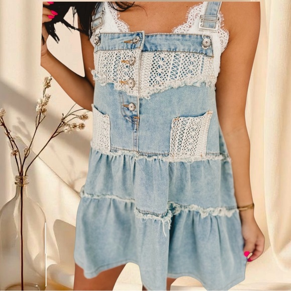 POL Denim Overall Dress Bohemian Frayed Details - Picture 9 of 10